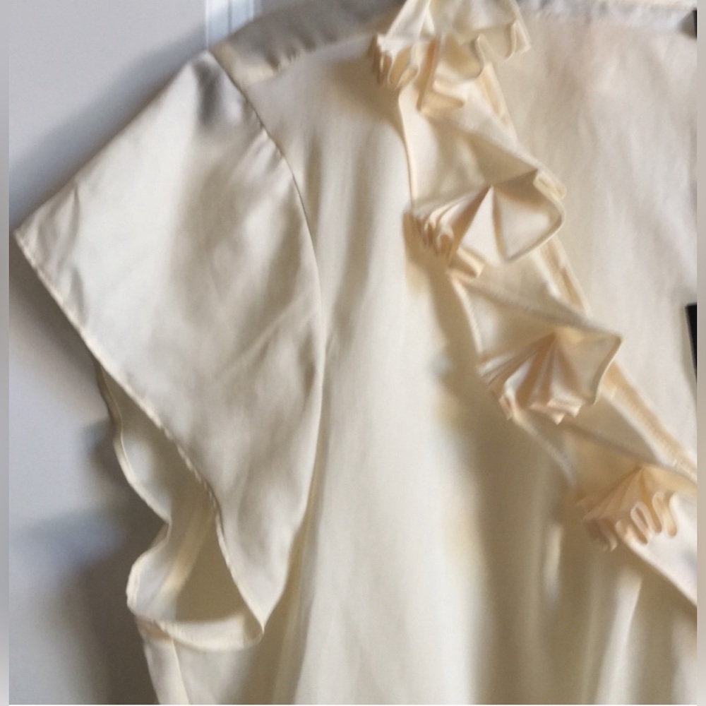 TALBOTS SHORT SLEEVE RUFFLED SILK AND COTTON BLEND TOP - Picture 3 of 7